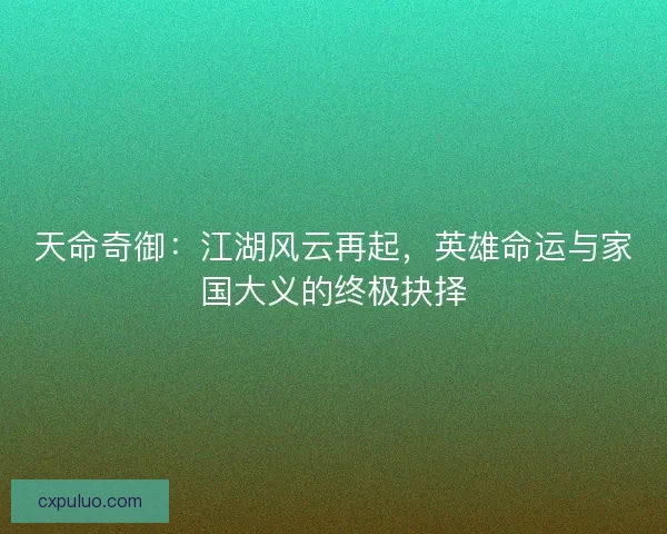 天命奇御：江湖风云再起，英雄命运与家国大义的终极抉择