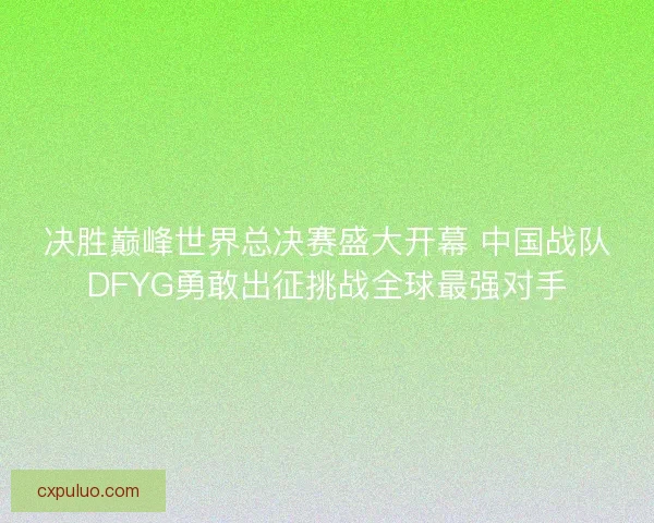 决胜巅峰世界总决赛盛大开幕 中国战队DFYG勇敢出征挑战全球最强对手